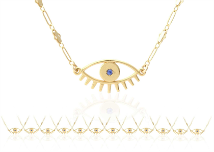 Gold Plated Evil Eye Pendant with Blue Gemstone